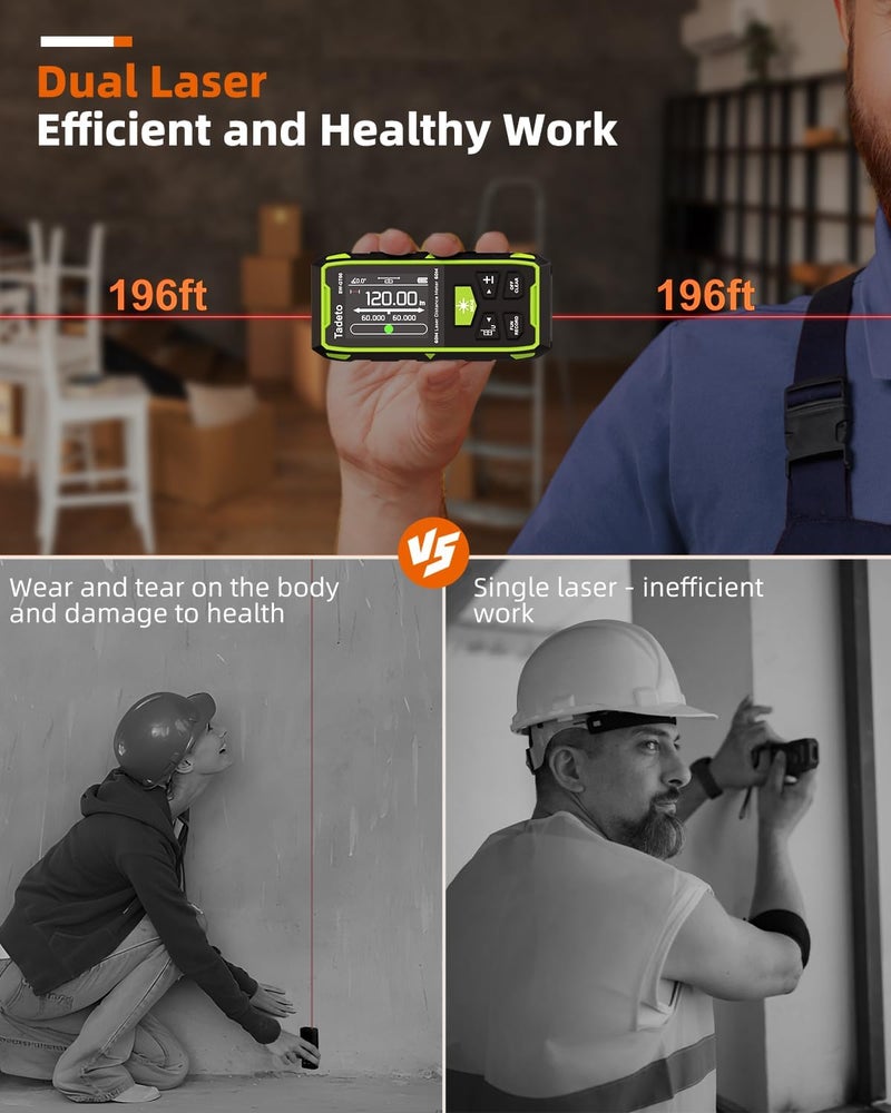 Tadeto Dual Laser Measuring Tool, 393FT/120M Bilateral Laser Measurement Tool Backlit LCD Display, Rechargeable Laser Measure with Ft/in/M Multiple Units Length/Area/Volume/Angle - Image 2